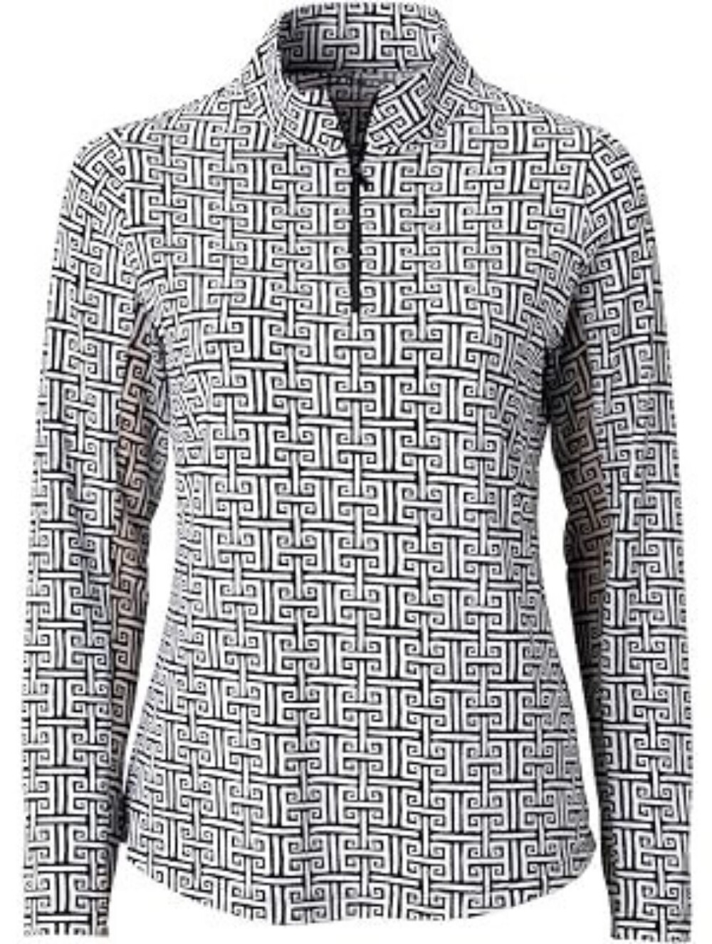 IBKU Rare Icefil Long Sleeve Zip Neck Top Geo Key Print Black & White Sheer M